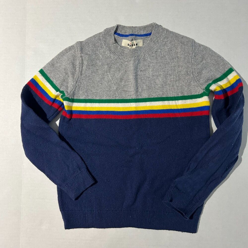 Mini Boden Boys Color Block Striped Crewneck Sweater, 10-11Y